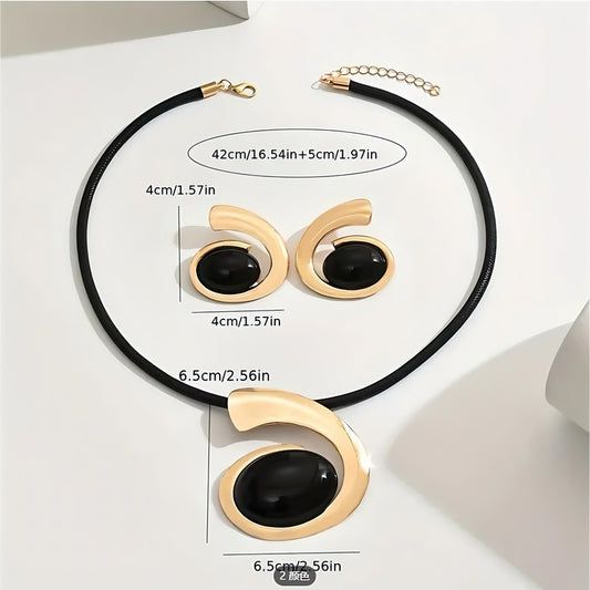 Bold Geometric Black Pendant & Earrings Set – 3‑Piece Modern Statement Jewelry
