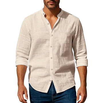Men’s Linen-Cotton Henley Shirt – Effortless Smart-Casual Style