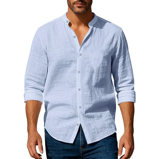 Men’s Linen-Cotton Henley Shirt – Effortless Smart-Casual Style